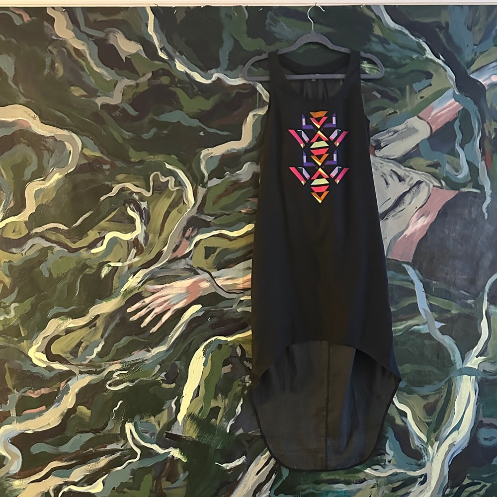 Volcom Black Asymmetrical Dress with Colorful Geometric Design